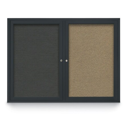 United Visual Products Decor Wood Combo Board, 60"x48", Light Oak/White Porcelain & Pumice UV704DEFAB-LTOAK-WHTPORC-PUMICE